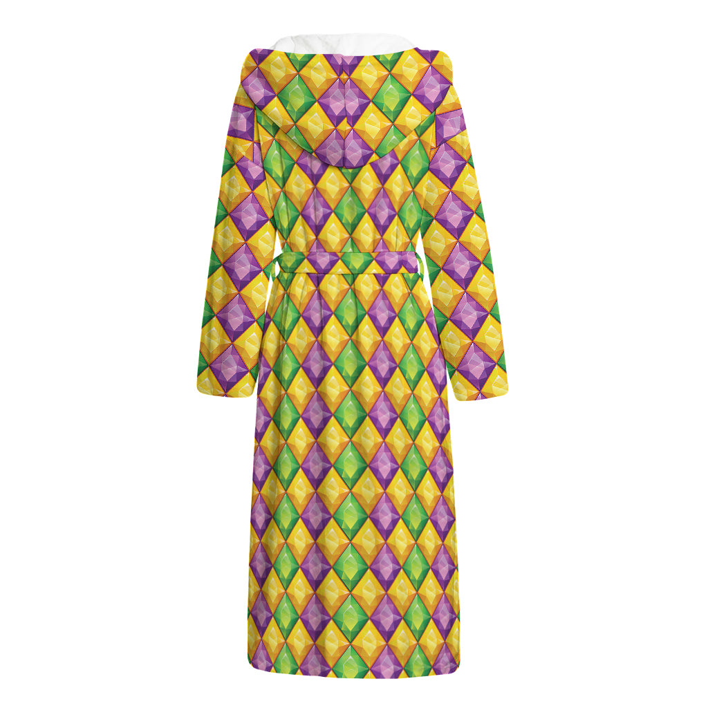 Mardi Gras Diamond Pattern Print Hooded Bathrobe