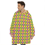 Mardi Gras Diamond Pattern Print Hoodie Blanket