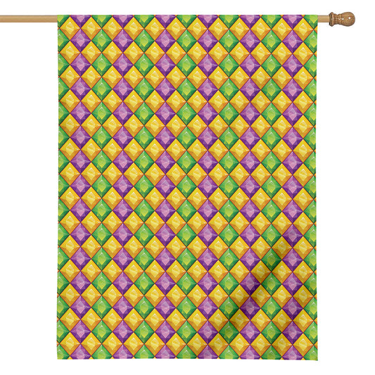 Mardi Gras Diamond Pattern Print House Flag