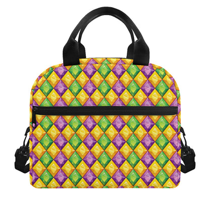 Mardi Gras Diamond Pattern Print Insulated Lunch Bag