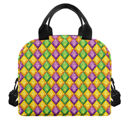 Mardi Gras Diamond Pattern Print Insulated Lunch Bag