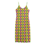 Mardi Gras Diamond Pattern Print Jersey Midi Cami Dress