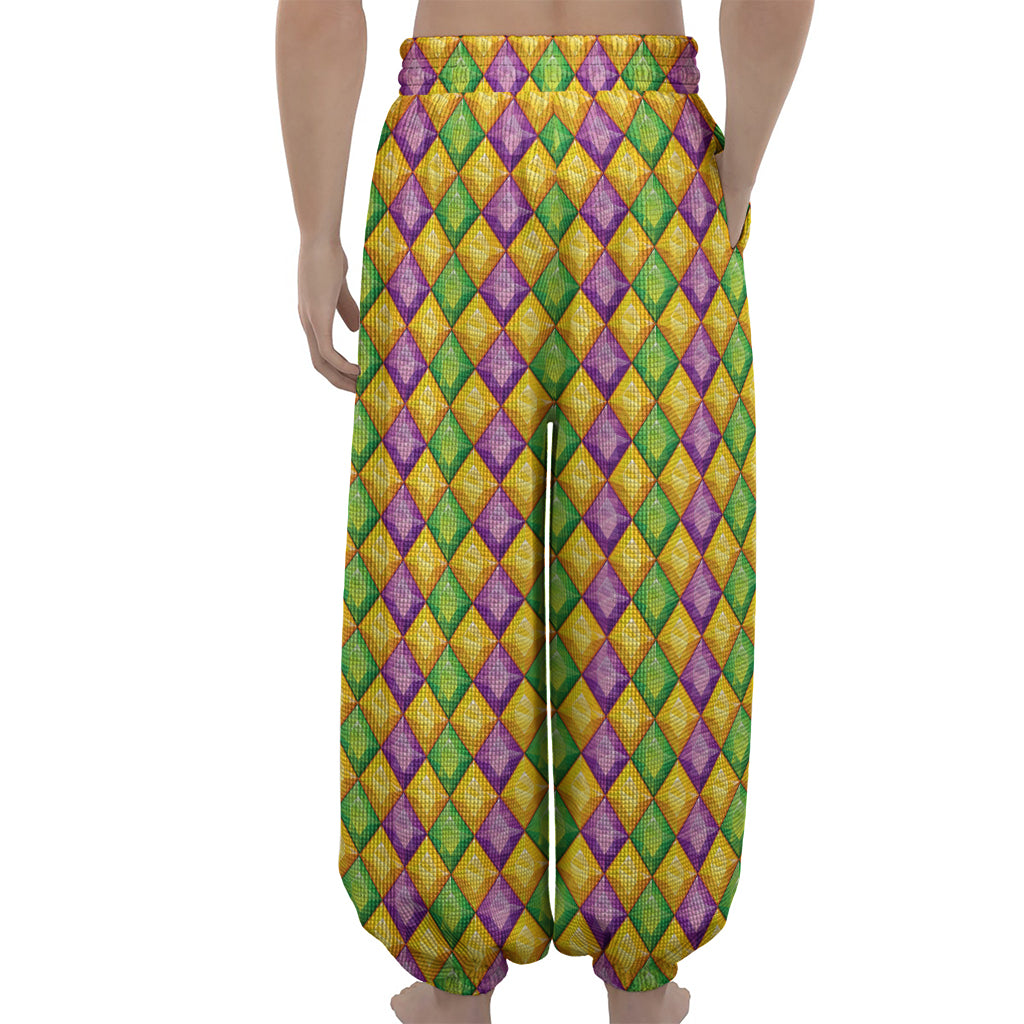 Mardi Gras Diamond Pattern Print Lantern Pants