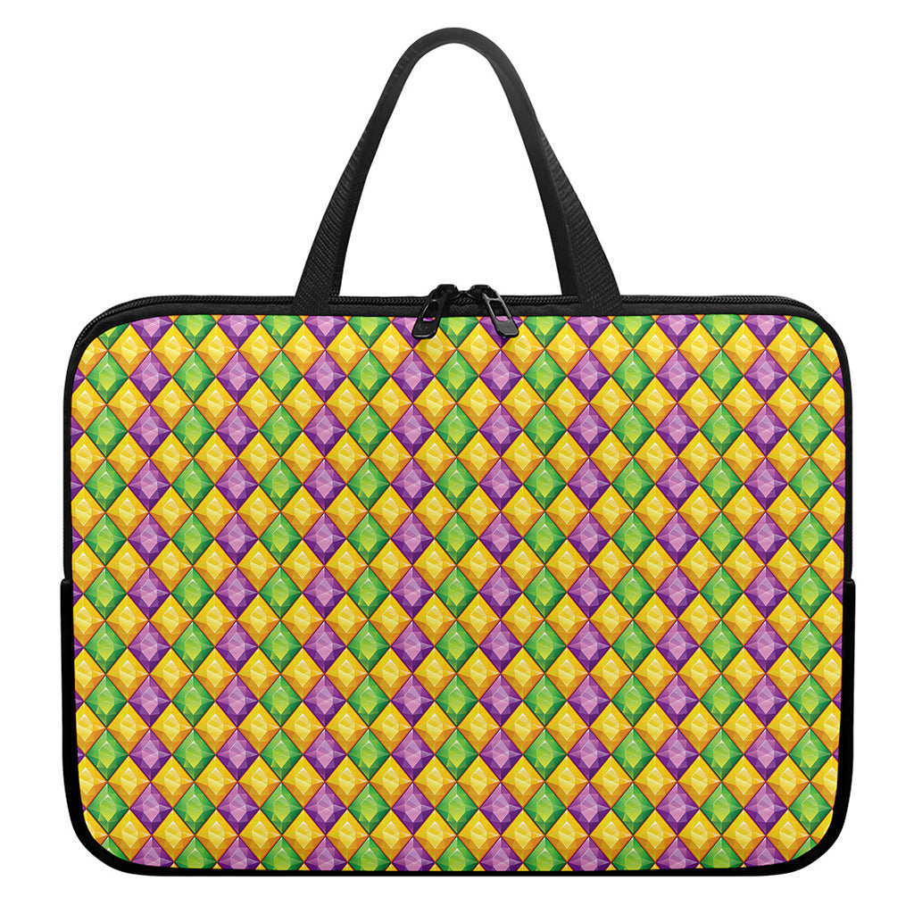 Mardi Gras Diamond Pattern Print Laptop Sleeve With Handle