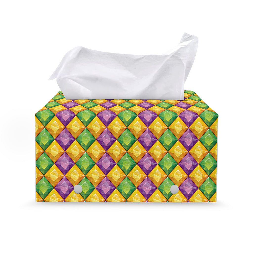 Mardi Gras Diamond Pattern Print Leather Tissue Box Cover