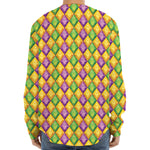 Mardi Gras Diamond Pattern Print Long Sleeve Baseball Jersey