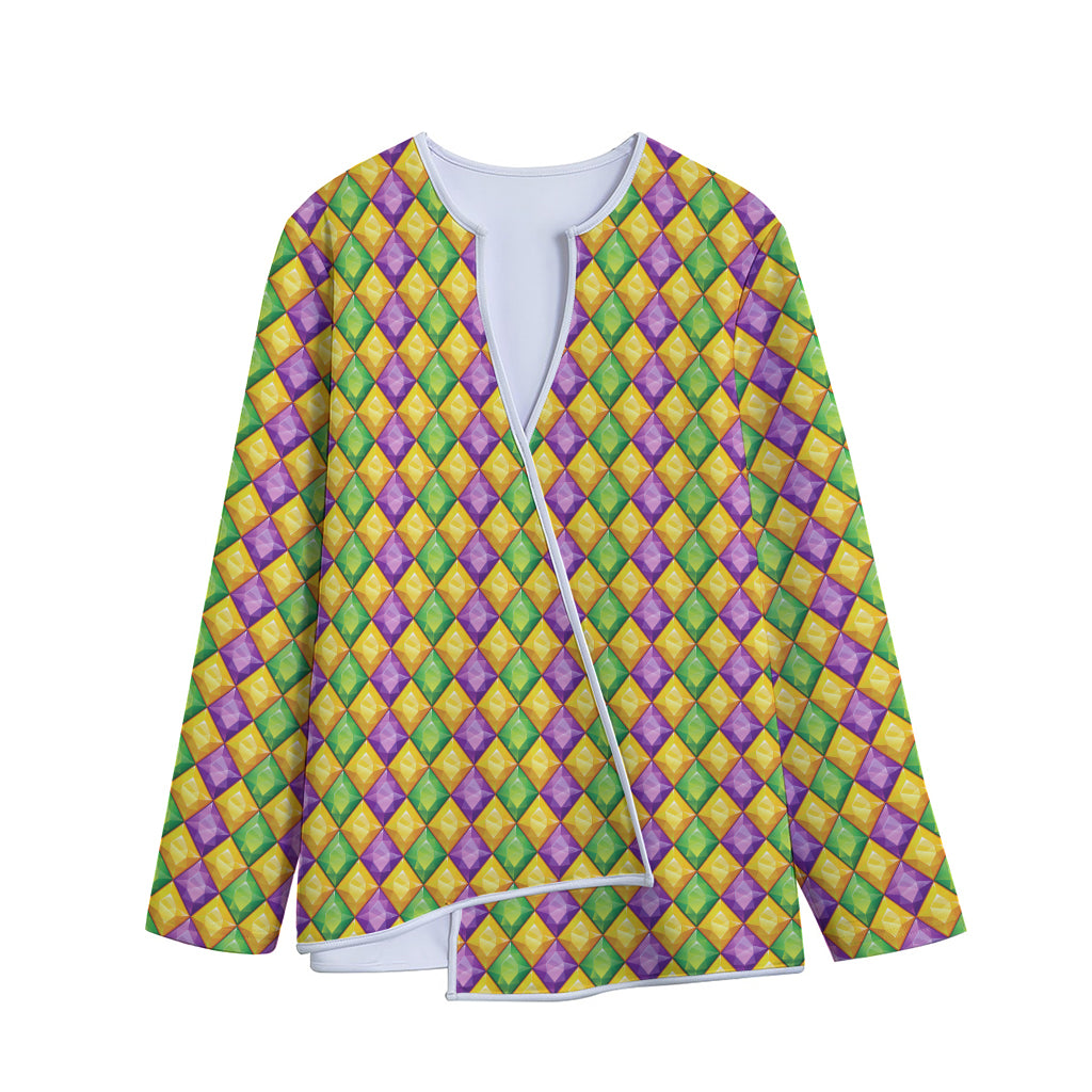 Mardi Gras Diamond Pattern Print Long Sleeve Short Coat