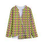 Mardi Gras Diamond Pattern Print Long Sleeve Short Coat