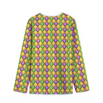 Mardi Gras Diamond Pattern Print Long Sleeve Short Coat