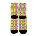 Mardi Gras Diamond Pattern Print Long Socks