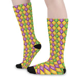 Mardi Gras Diamond Pattern Print Long Socks