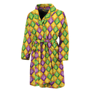 Mardi Gras Diamond Pattern Print Men's Bathrobe