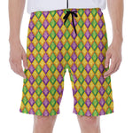 Mardi Gras Diamond Pattern Print Men's Beach Shorts