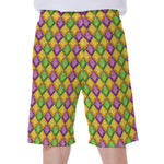 Mardi Gras Diamond Pattern Print Men's Beach Shorts