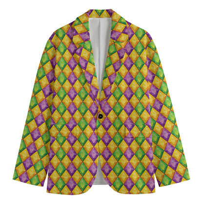 Mardi Gras Diamond Pattern Print Men's Blazer