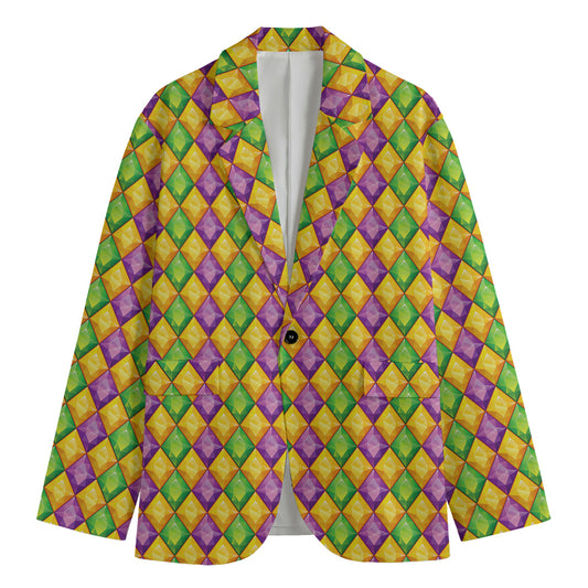 Mardi Gras Diamond Pattern Print Men's Blazer