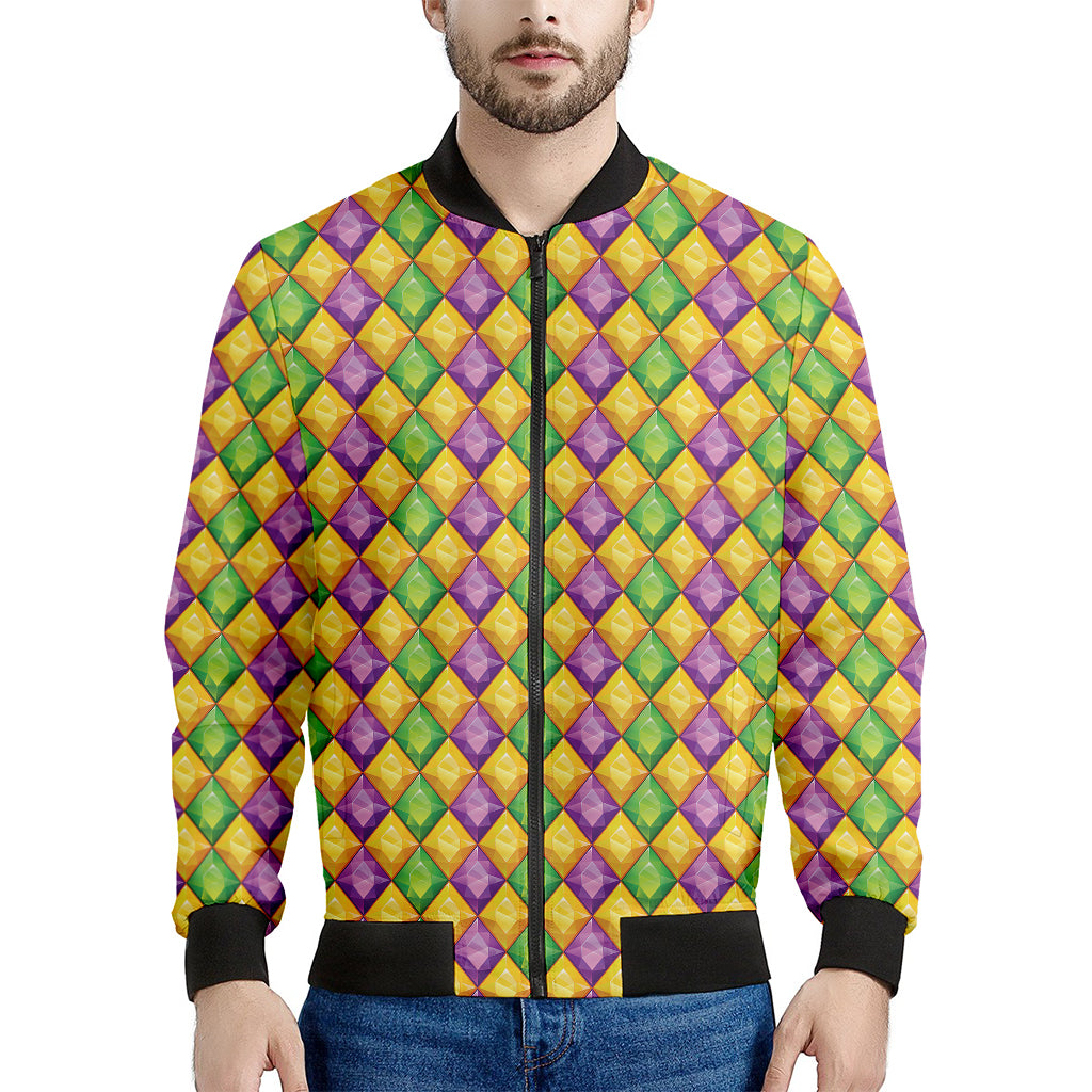 Mardi Gras Diamond Pattern Print Men's Bomber Jacket