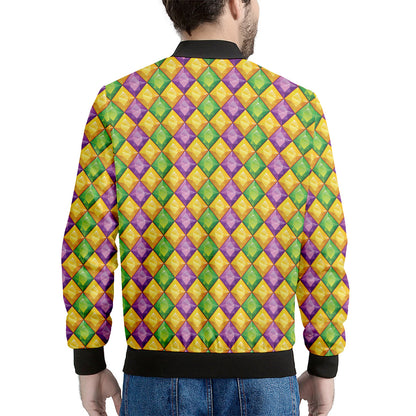 Mardi Gras Diamond Pattern Print Men's Bomber Jacket