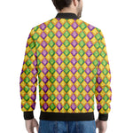 Mardi Gras Diamond Pattern Print Men's Bomber Jacket