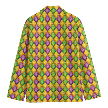 Mardi Gras Diamond Pattern Print Men's Cotton Blazer