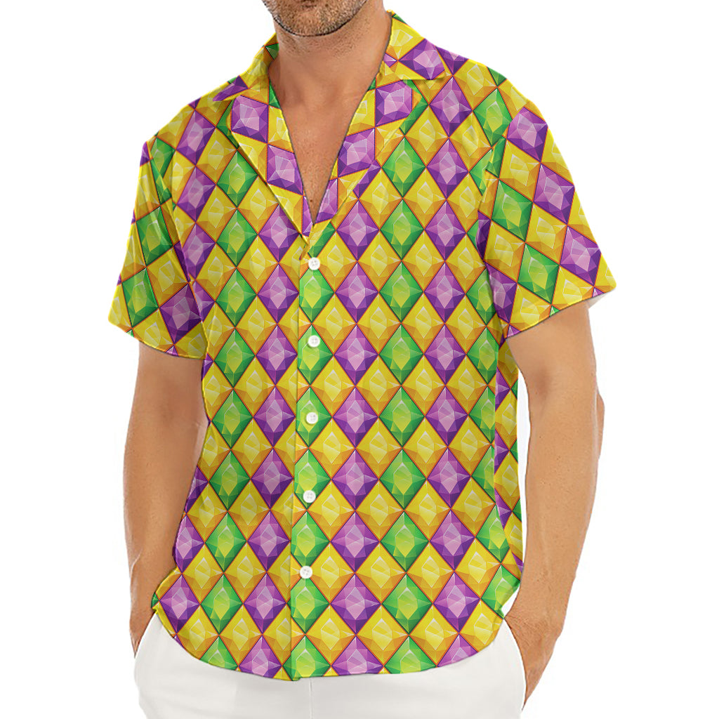 Mardi Gras Diamond Pattern Print Men's Deep V-Neck Shirt