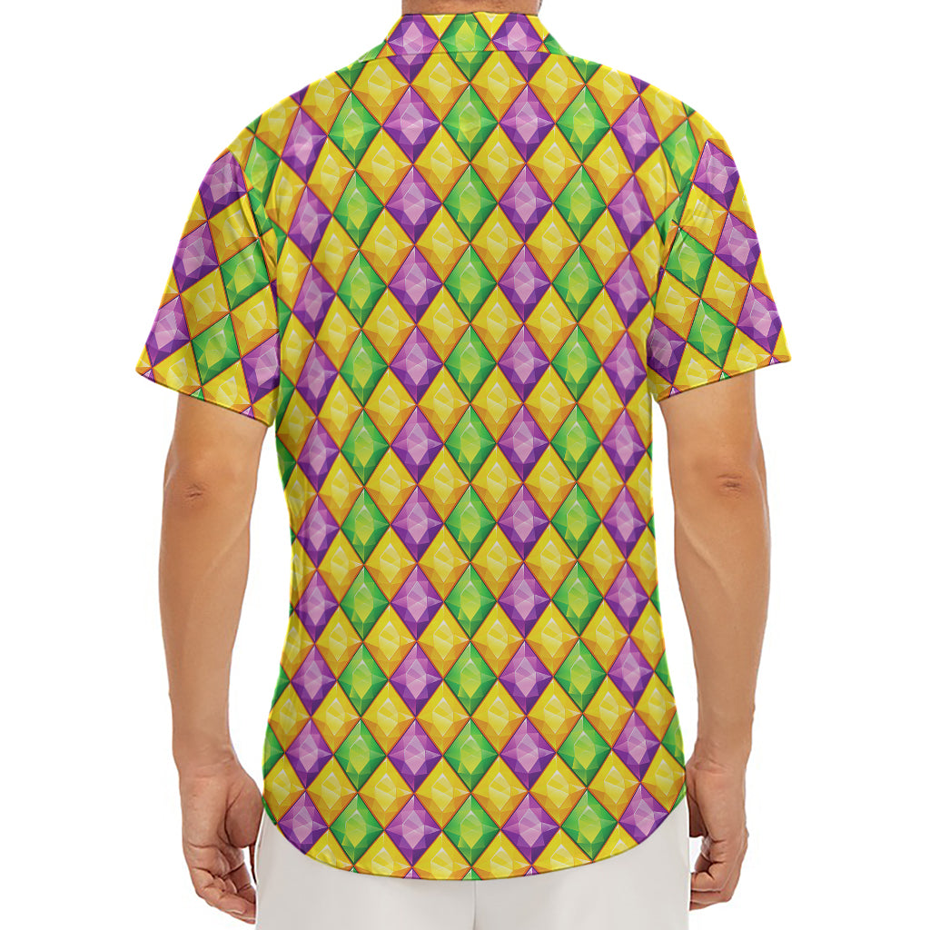 Mardi Gras Diamond Pattern Print Men's Deep V-Neck Shirt