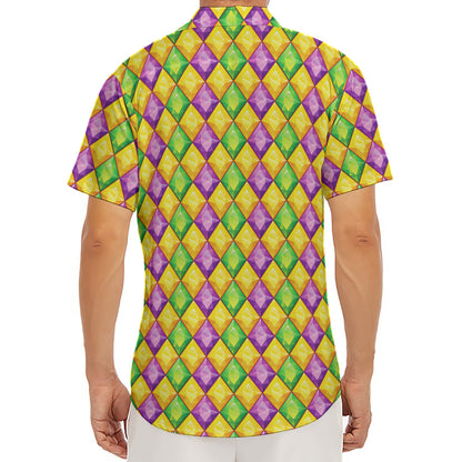 Mardi Gras Diamond Pattern Print Men's Deep V-Neck Shirt