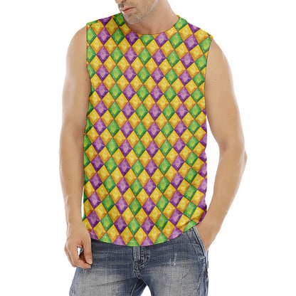 Mardi Gras Diamond Pattern Print Men's Fitness Tank Top