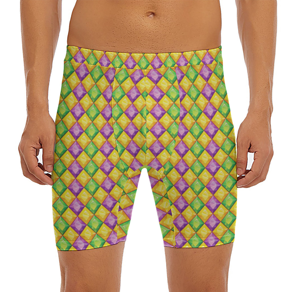 Mardi Gras Diamond Pattern Print Men's Long Boxer Briefs
