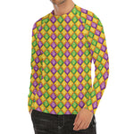 Mardi Gras Diamond Pattern Print Men's Long Sleeve Rash Guard
