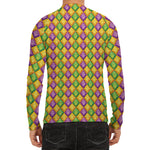 Mardi Gras Diamond Pattern Print Men's Long Sleeve Rash Guard