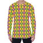 Mardi Gras Diamond Pattern Print Men's Long Sleeve T-Shirt