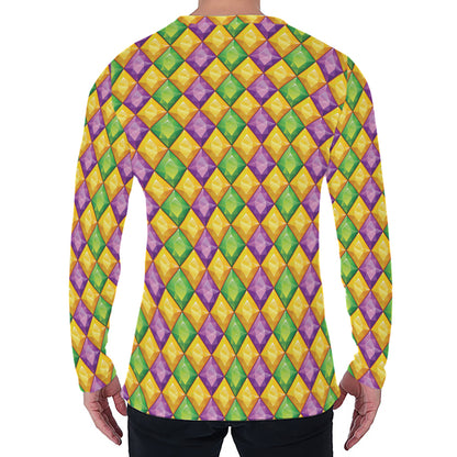 Mardi Gras Diamond Pattern Print Men's Long Sleeve T-Shirt