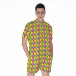 Mardi Gras Diamond Pattern Print Men's Rompers