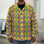 Mardi Gras Diamond Pattern Print Men's Shirt Jacket