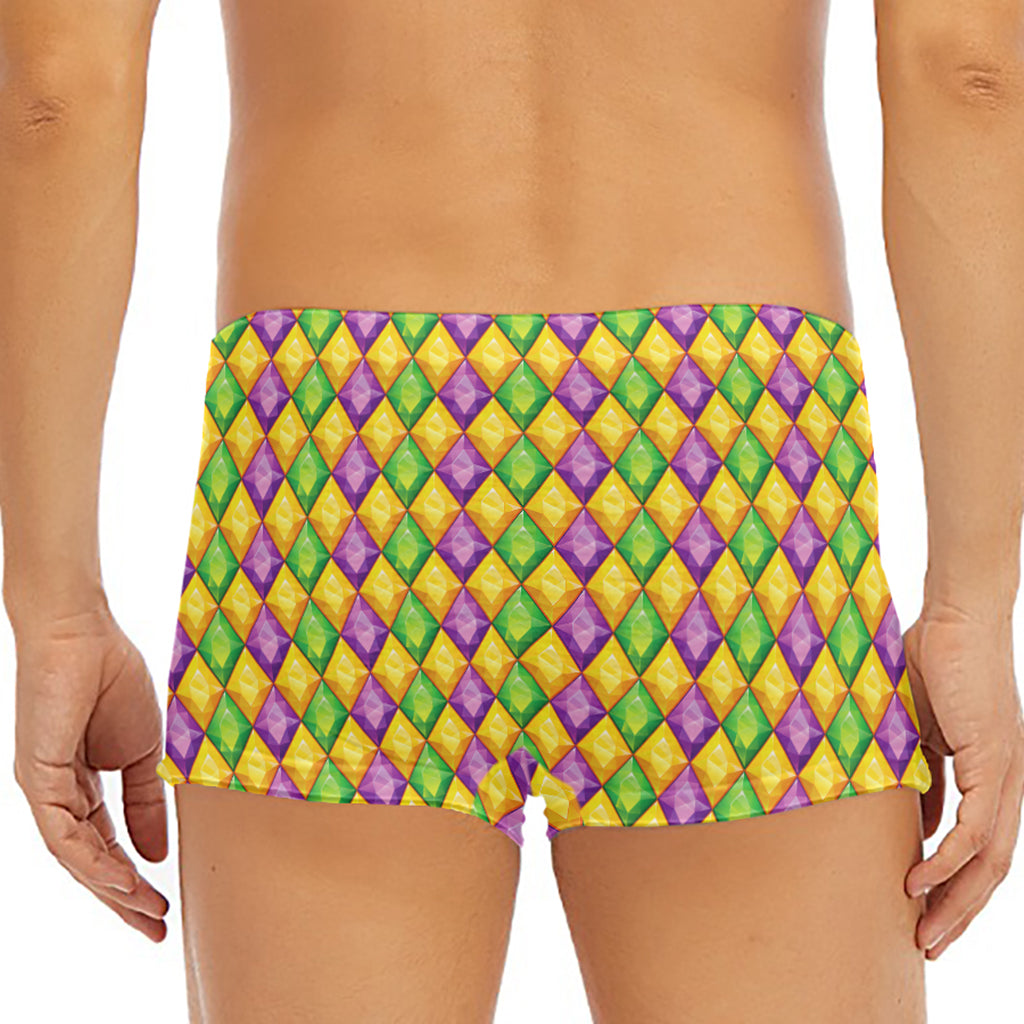 Mardi Gras Diamond Pattern Print Men's Short Boxer Briefs