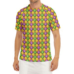 Mardi Gras Diamond Pattern Print Men's Short Sleeve Rash Guard