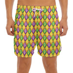 Mardi Gras Diamond Pattern Print Men's Split Running Shorts