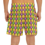 Mardi Gras Diamond Pattern Print Men's Split Running Shorts
