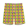 Mardi Gras Diamond Pattern Print Men's Athletic Shorts