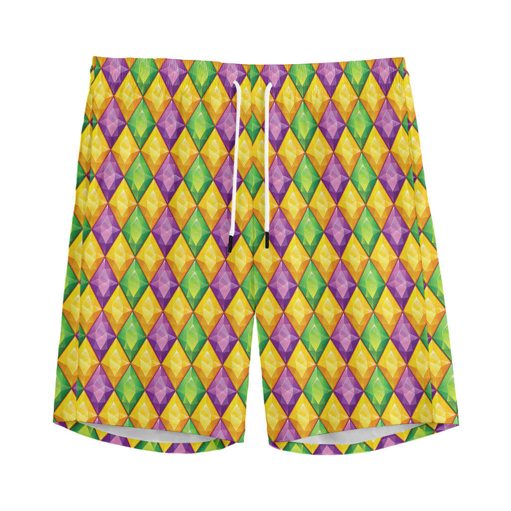 Mardi Gras Diamond Pattern Print Men's Sports Shorts