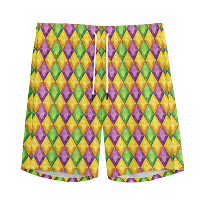 Mardi Gras Diamond Pattern Print Men's Sports Shorts