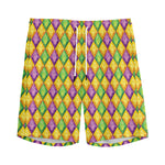 Mardi Gras Diamond Pattern Print Men's Sports Shorts