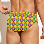 Mardi Gras Diamond Pattern Print Men's Swim Briefs