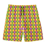Mardi Gras Diamond Pattern Print Men's Swim Trunks