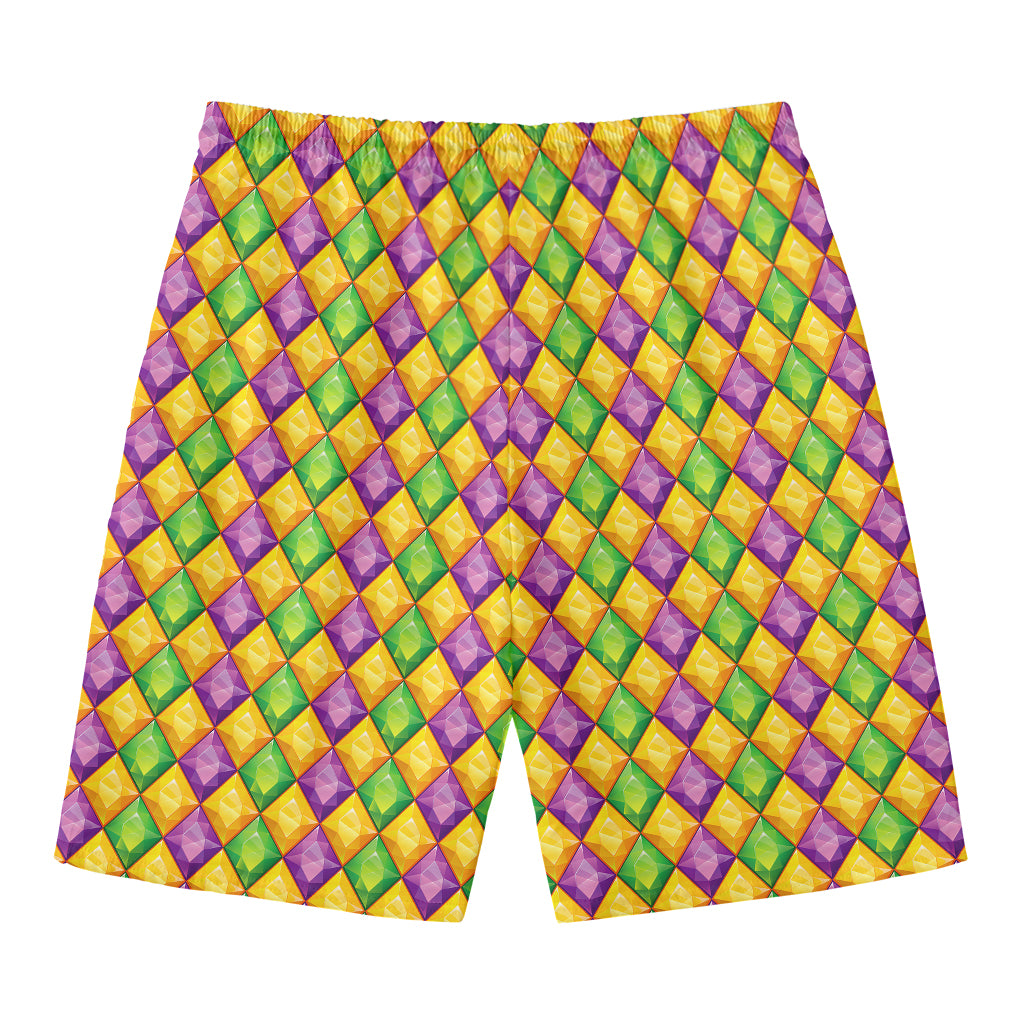 Mardi Gras Diamond Pattern Print Men's Swim Trunks