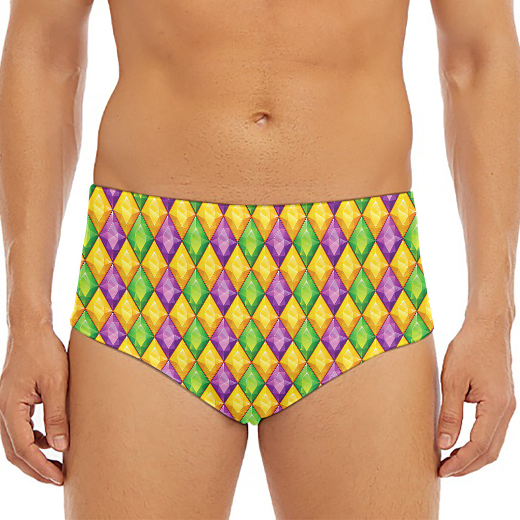 Mardi Gras Diamond Pattern Print Men's Triangle Swim Briefs