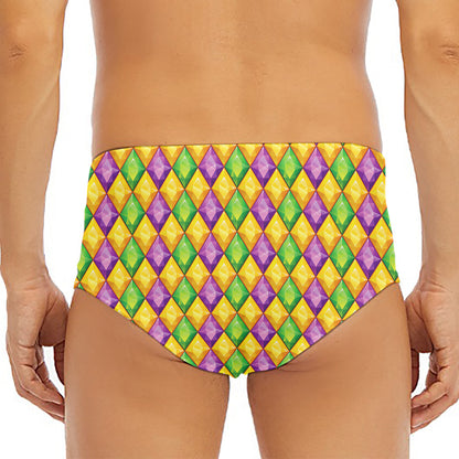 Mardi Gras Diamond Pattern Print Men's Triangle Swim Briefs