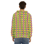 Mardi Gras Diamond Pattern Print Men's Velvet Pullover Hoodie
