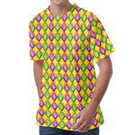 Mardi Gras Diamond Pattern Print Men's Velvet T-Shirt